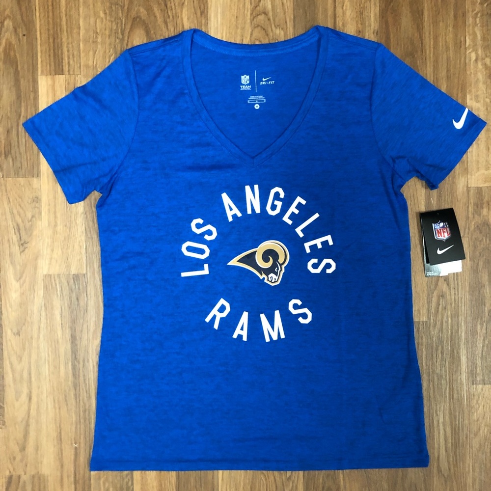 NWT Los Angeles Rams NFL Football Dri-Fit V-Neck Blue T-Shirt Medium